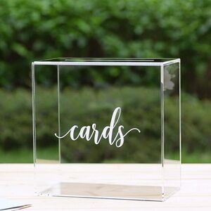 Clear Acrylic Card Box – “Cards” Script Large 10x10x5.5 in
